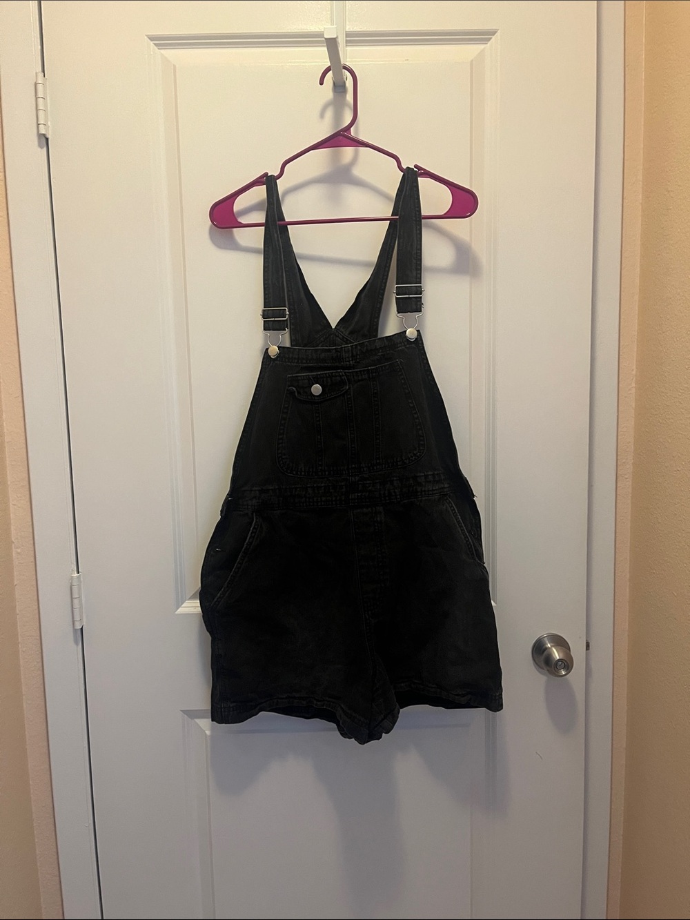 No Boundaries Black Denim Bermuda Short Overalls